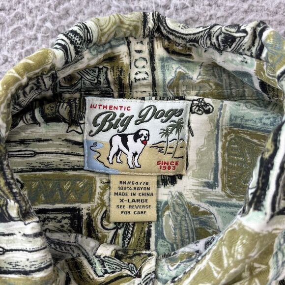 Big Dogs Hawaiian Shirt Mens XL All Over Fishing Fish Print Button Up Rayon - Picture 3 of 11